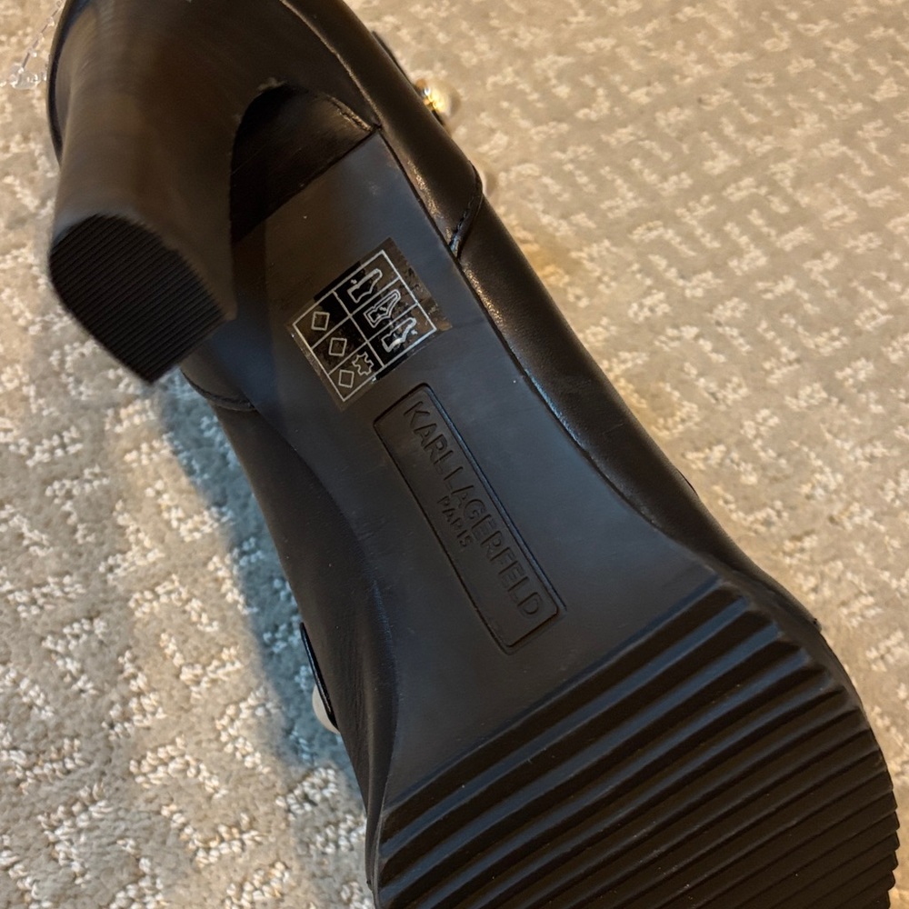 SALE! NWOT Karl Lagerfeld Brayden Pearl & Gold Stud Embellished Booties, 9 - Picture 7 of 11
